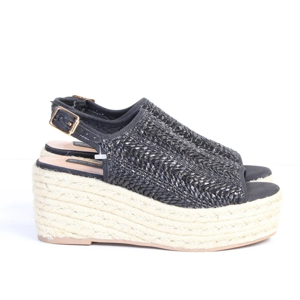 Steven By Steve Madden Black Slingback Buckle Courage Espadrilles Size 5.5